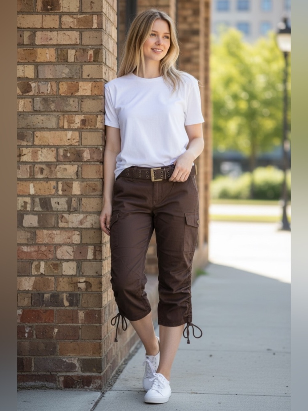Crest Jeans Brown Capri Pants with a Belt | NWT